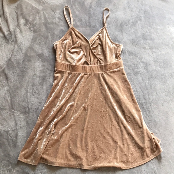 Express Cream Crushed Velvet Skater Dress - Picture 1 of 6